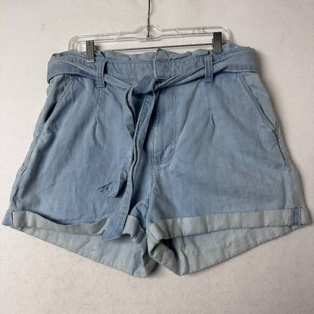 Express shorts Women sz 14 Shortie Super High‎ Rise Paperbag Belted Denim light